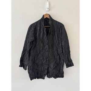 Sun Kim Crinkle Tunic Top Womens Size M Gingham Plaid Button Up Lagenlook Travel